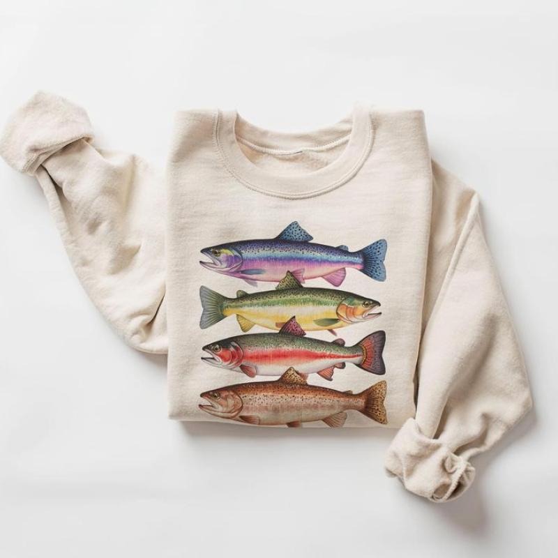 Abstract Colorful Trout Row River Fish Species Fly - Adult & Kids T-Shirts, Sweatshirts & Hoodies apparel design preview 1