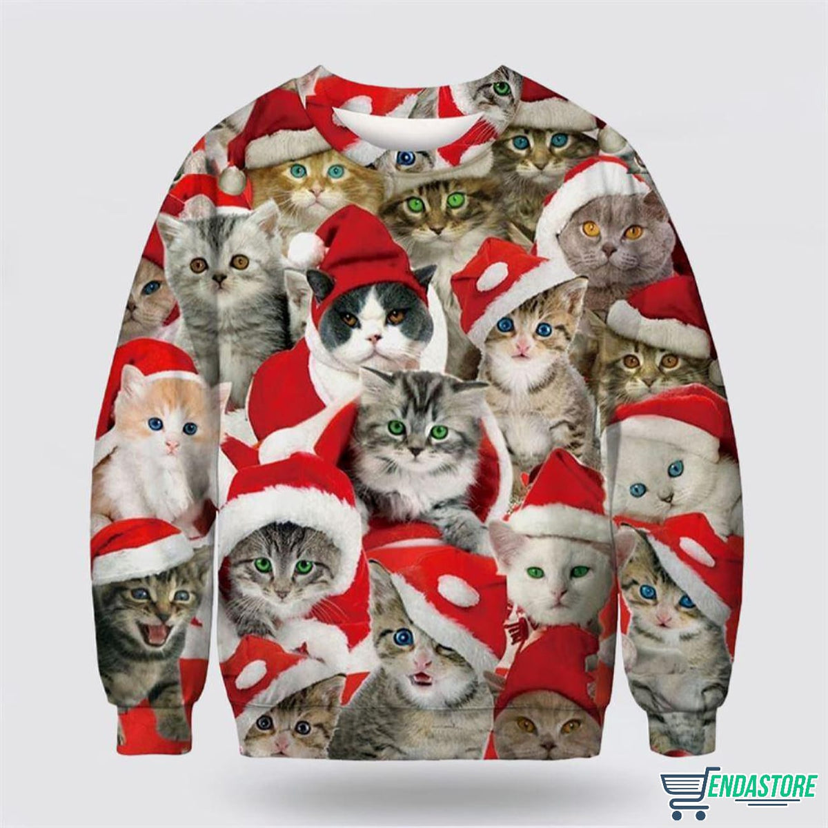 Adorable Cat With Red Hat 3D Ugly Christmas Sweater - Holiday Gift product image