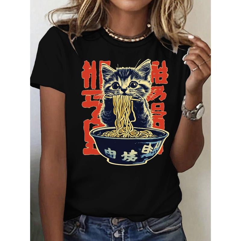 Adorable Food Themed Cute Kitten Eating Noodles - Adult & Kids T-Shirts, Sweatshirts & Hoodies apparel design preview 1