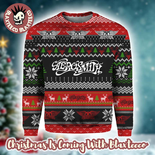 Aerosmith Full Print Logos Holiday Style Pattern Knitted For Fans Ugly Christmas Sweater - Holiday Gift product image