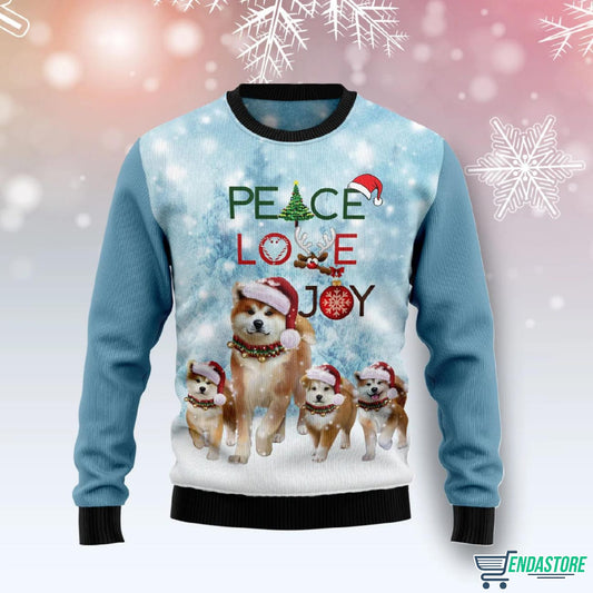 Akita Dog Peace Love Joy 3D Ugly Christmas Sweater - Holiday Gift product image
