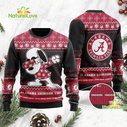 Alabama Crimson Tide Snoopy Dabbing Ugly Christmas Sweater - Holiday Gift product image