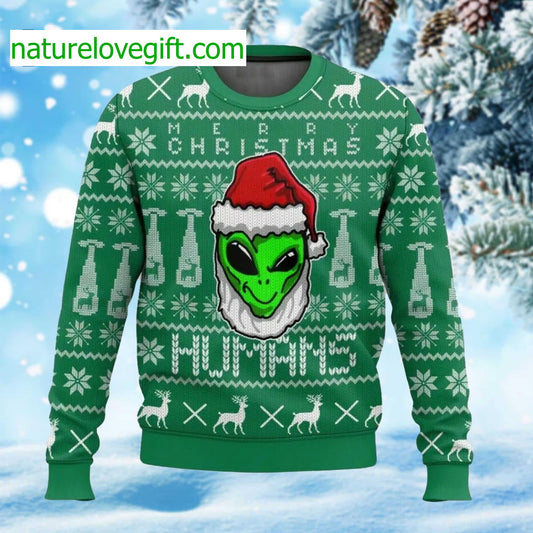 Alien Merry Christmas Humans Ugly Christmas Sweater - Holiday Gift product image