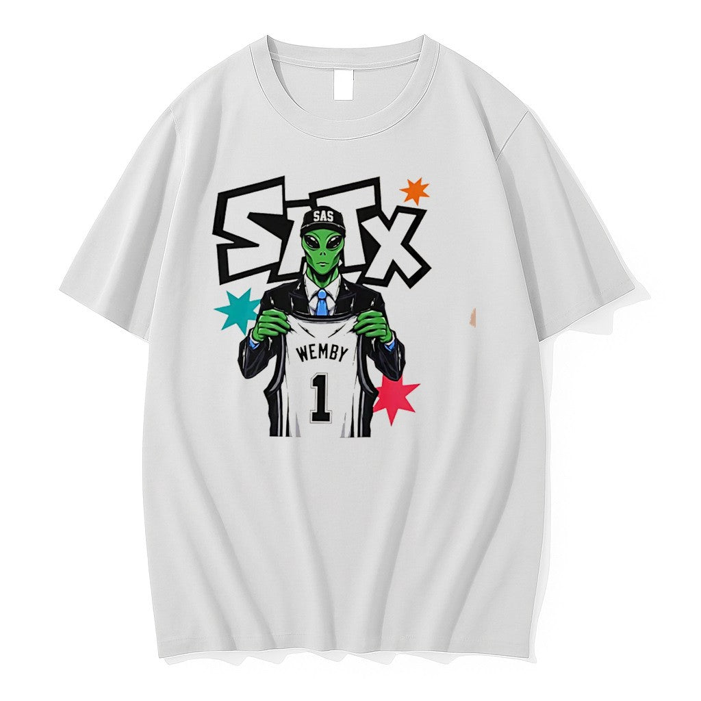 Alien Holding Victor Wembanyama San Antonio Spurs - Adult & Kids T-Shirts, Sweatshirts & Hoodies apparel design preview 1