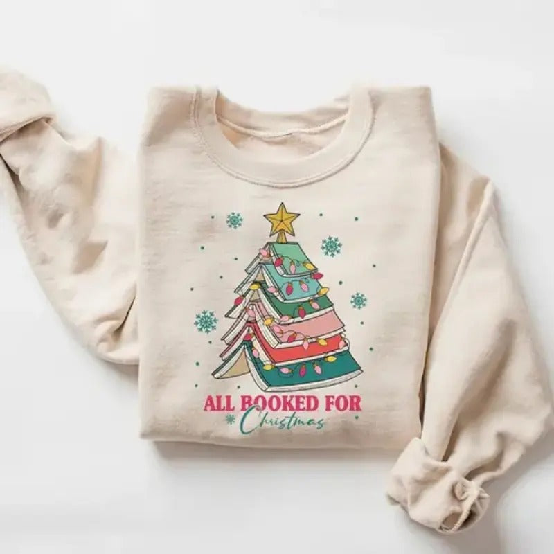 All Booked Book Tree Lover Librarian Xmas Sweat - Adult & Kids T-Shirts, Sweatshirts & Hoodies apparel design preview 1