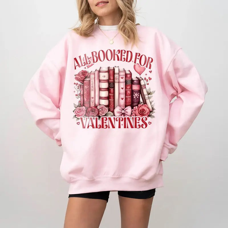 All Booked Valentines Book Lover Floral Valentine Her - Adult & Kids T-Shirts, Sweatshirts & Hoodies apparel design preview 1