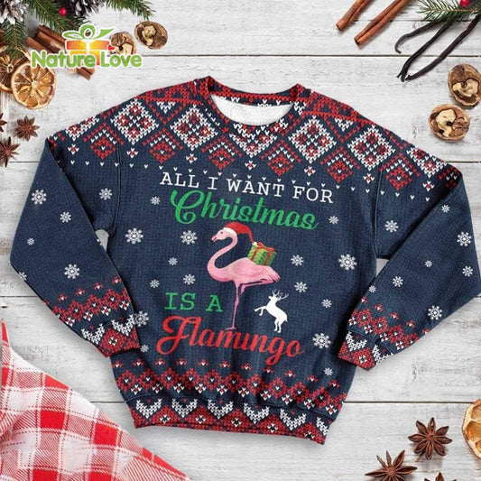 All I Want For Christmas is A Flamingo Merry Ugly Christmas Sweater - Holiday Gift product image