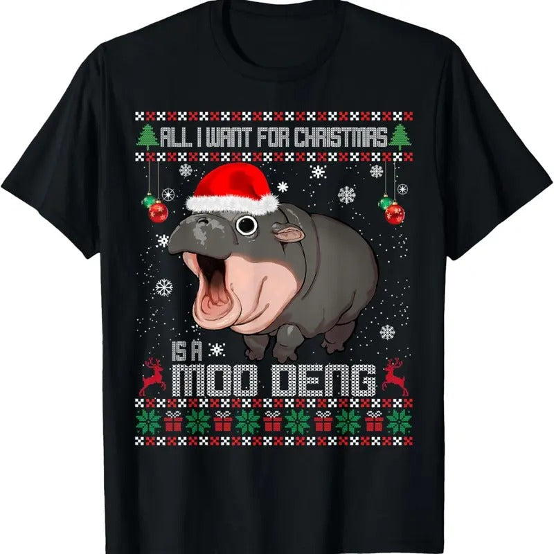 All I Want Is Moo Deng Santa Ugly - Adult & Kids T-Shirts, Sweatshirts & Hoodies apparel design preview 1