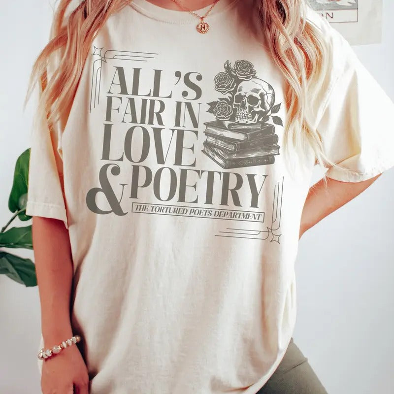 All'S Fair Love Poetry Skull Book - Adult & Kids T-Shirts, Sweatshirts & Hoodies apparel design preview 1