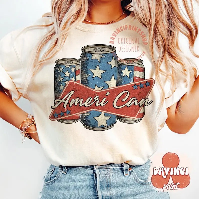 Ameri Can 4th July America Independence Day Patriotic - Adult & Kids T-Shirts, Sweatshirts & Hoodies apparel design preview 1