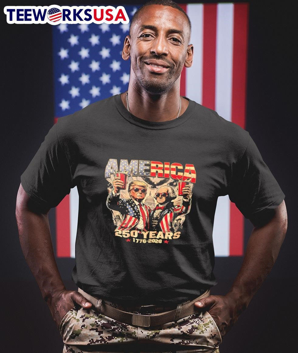 America 250 Years 1776 2026 Donald Trump And George - Adult & Kids T-Shirts, Sweatshirts & Hoodies apparel design preview 1
