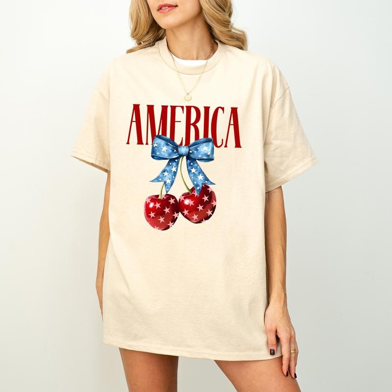 America Cherries Cherry Bow July 4th PNG Woman Usa - Adult & Kids T-Shirts, Sweatshirts & Hoodies apparel design preview 1