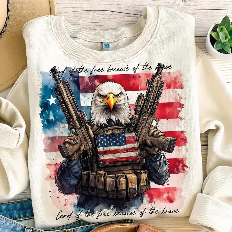 America Land Free Because Brave 4th July Patriotic - Adult & Kids T-Shirts, Sweatshirts & Hoodies apparel design preview 1