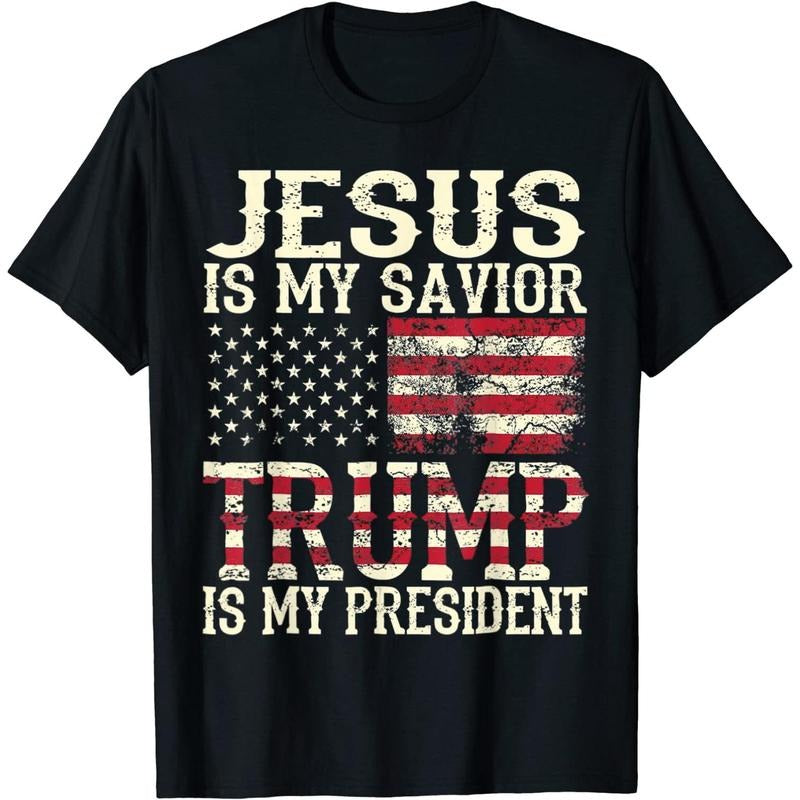 American Flag Jesus Is My Savior Trump President - Adult & Kids T-Shirts, Sweatshirts & Hoodies apparel design preview 1