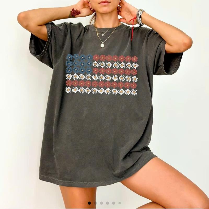 American Flag Flowers Red White Blue Floral Patriotic - Adult & Kids T-Shirts, Sweatshirts & Hoodies apparel design preview 1