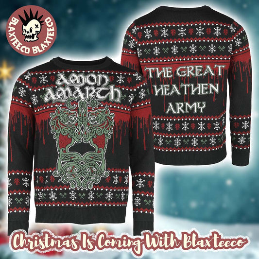 Amon Amarth The Great Heathen Army Twin Viking Dragons Knotwork Knitted Ugly Christmas Sweater - Holiday Gift product image
