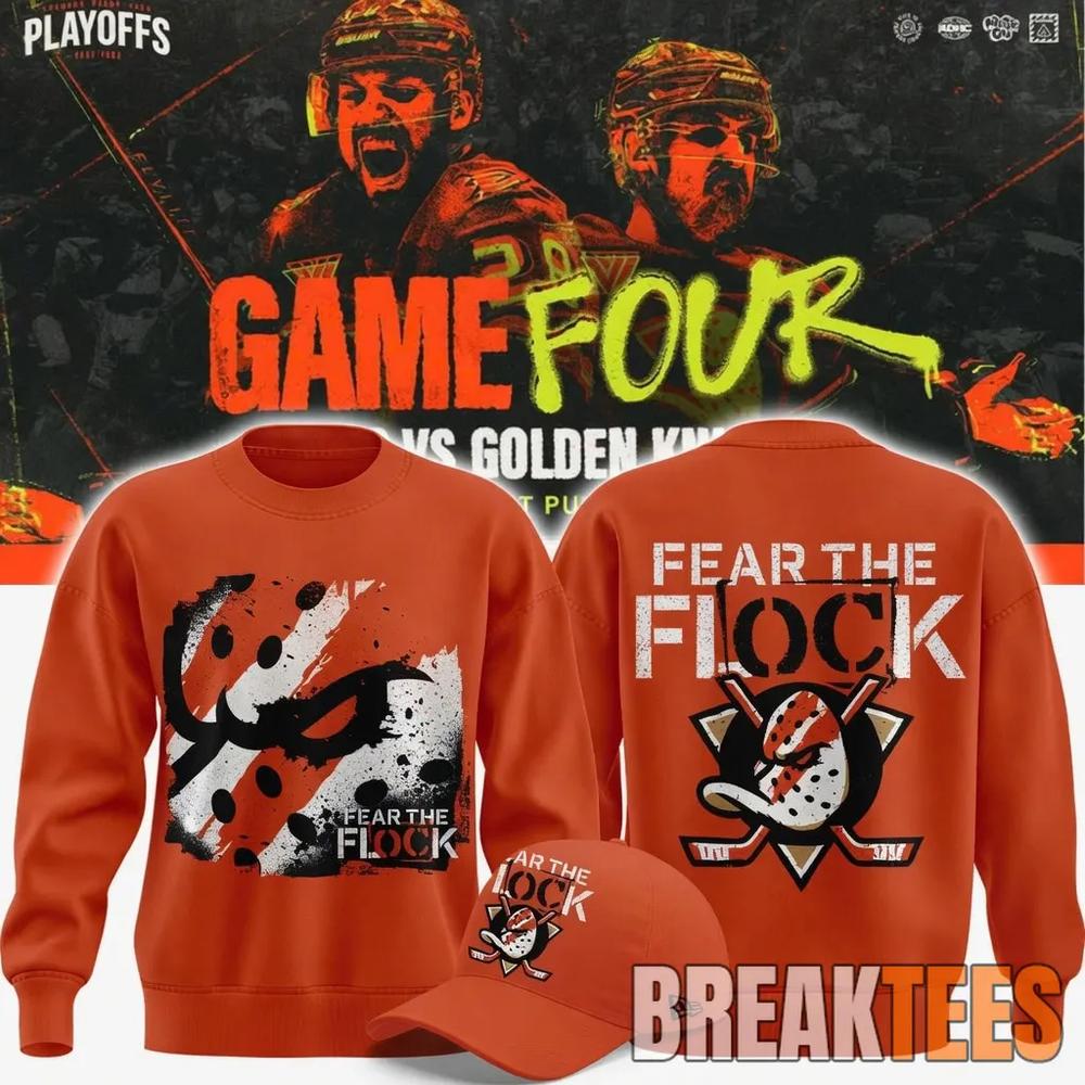 Anaheim Ducks 2026 Fear The Flock Playoff Game 4 - Adult & Kids T-Shirts, Sweatshirts & Hoodies apparel design preview 1