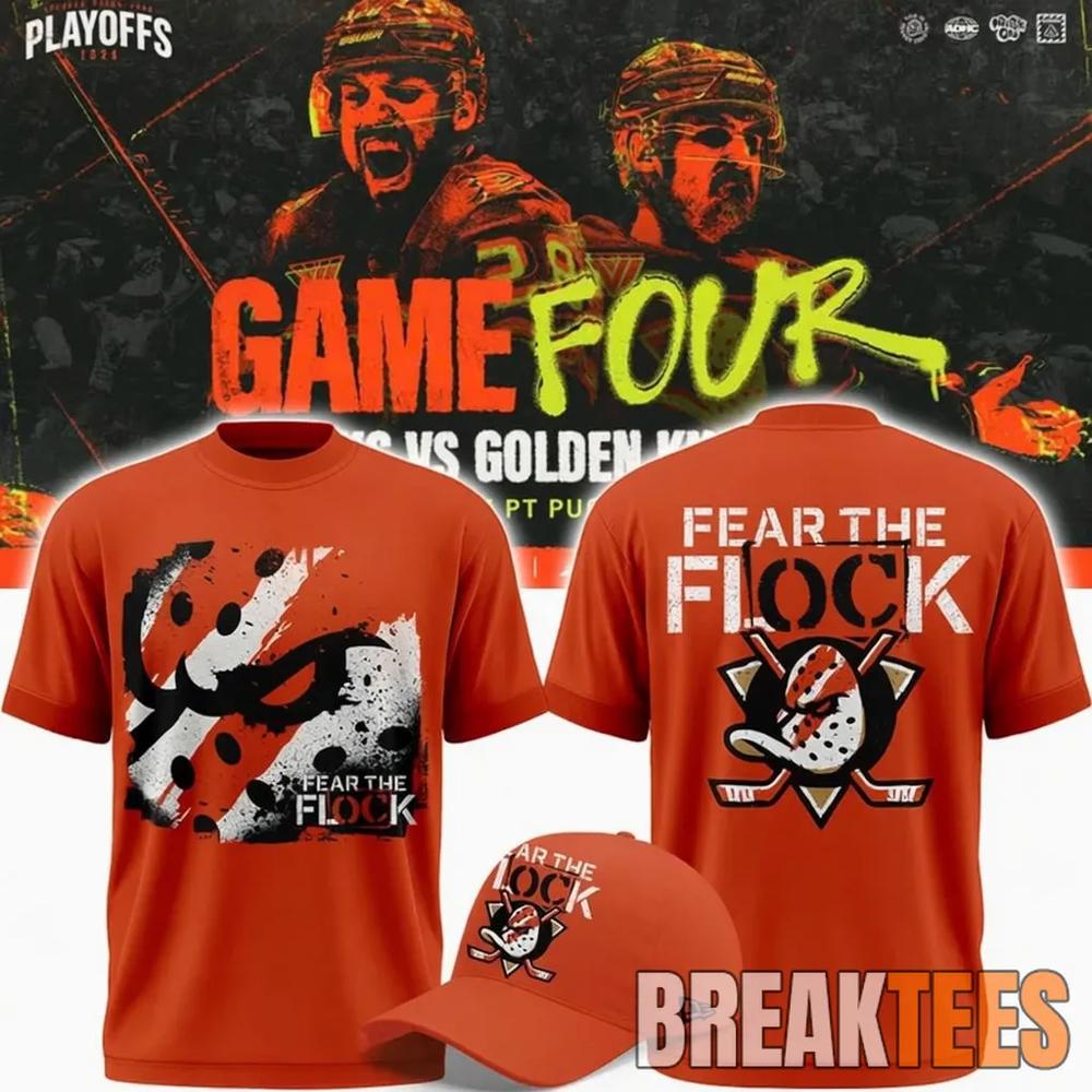 Anaheim Ducks 2026 Fear The Flock Playoff Game 4 - Adult & Kids T-Shirts, Sweatshirts & Hoodies apparel design preview 1