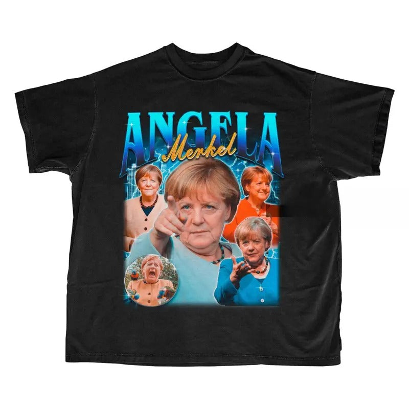 Angela Merkel Bootleg 90s Retro Fan Homage Her Top - Adult & Kids T-Shirts, Sweatshirts & Hoodies apparel design preview 1