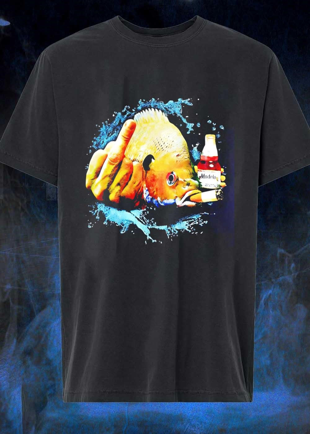 Angry Fish Giving The Finger Smoking Cigar Drinking - Adult & Kids T-Shirts, Sweatshirts & Hoodies apparel design preview 1