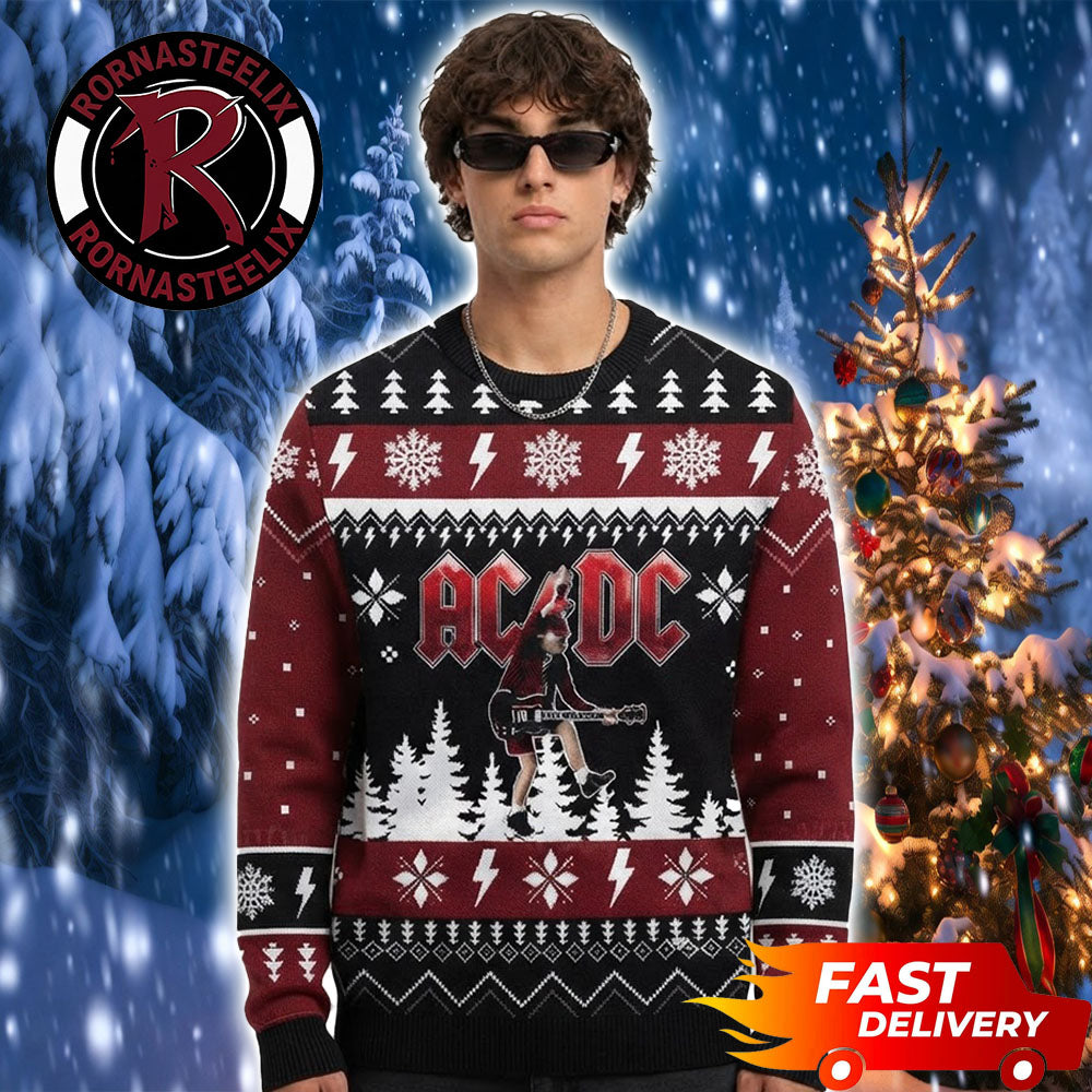 Angus Young Play Guitar Pwr Up Tour ACDC Ugly Christmas Sweater - Gift for Music Fans product image