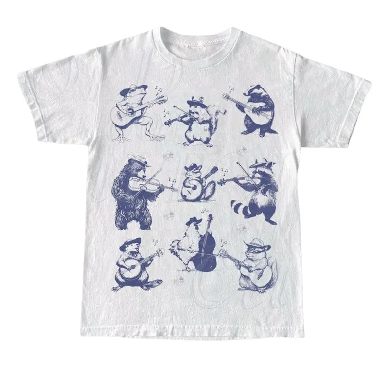 Animal Musicians 90s Tattoo Vintagse Retro Music - Adult & Kids T-Shirts, Sweatshirts & Hoodies apparel design preview 1