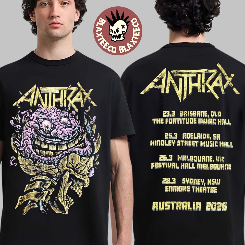 Anthrax Australia Tour 2026 Merch Skull Brain Art - Adult & Kids T-Shirts, Sweatshirts & Hoodies apparel design preview 1