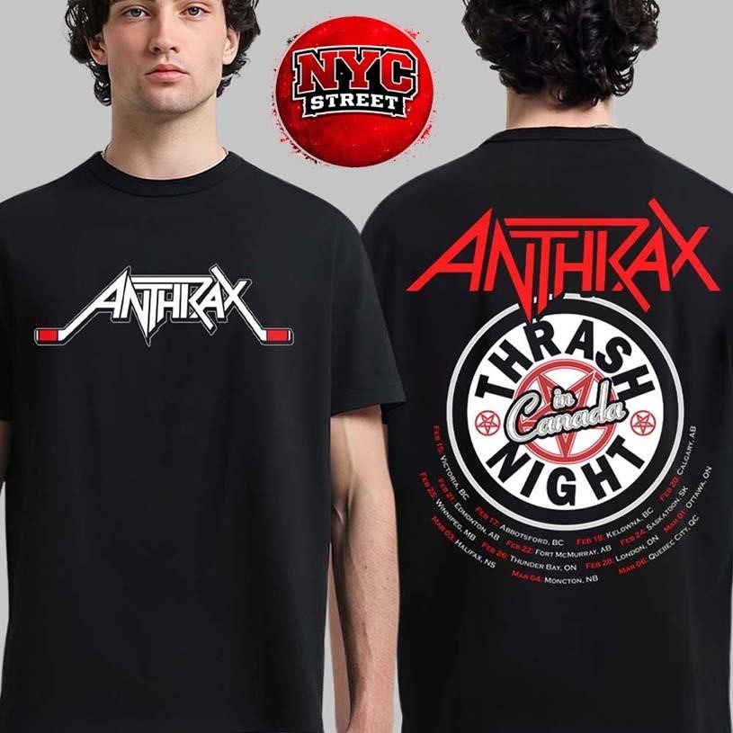Anthrax Canada Tour 2026 Merch Thrash Night In Two - Adult & Kids T-Shirts, Sweatshirts & Hoodies apparel design preview 1