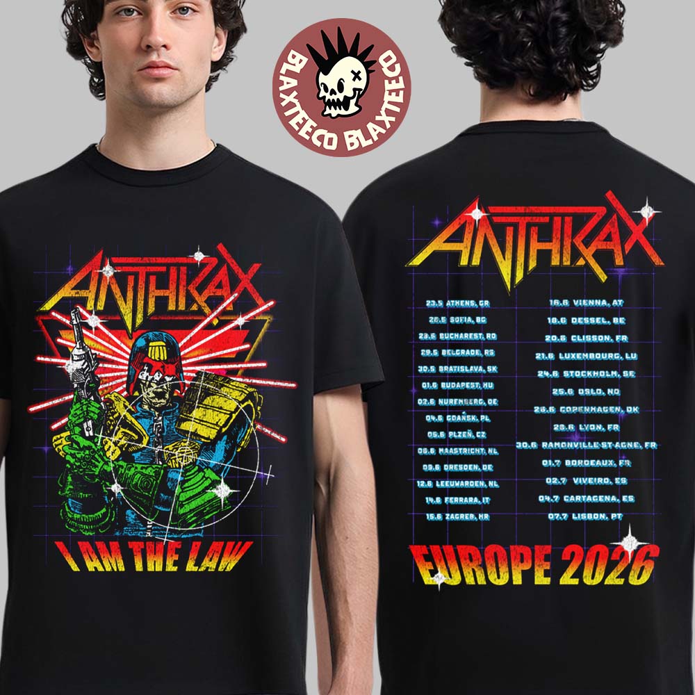 Anthrax Europe 2026 Tour Merch I Am The Law Cyber - Adult & Kids T-Shirts, Sweatshirts & Hoodies apparel design preview 1