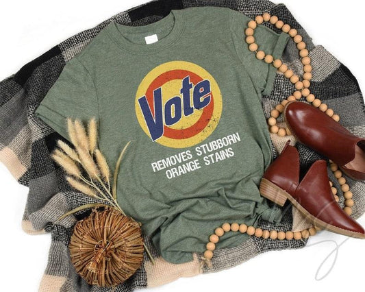 "Anti Trump Vote Removes Stubborn Orange Stains Top - Adult & Kids T-Shirts, Sweatshirts & Hoodies apparel design preview 1