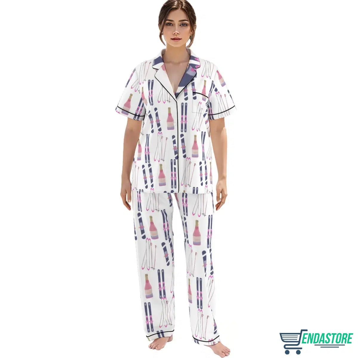 Apres Ski Champagne Print Satin Pajama Set 3D Sweater - Gift Idea product image 2