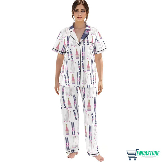 Apres Ski Champagne Print Satin Pajama Set 3D Sweater - Gift Idea product image 2