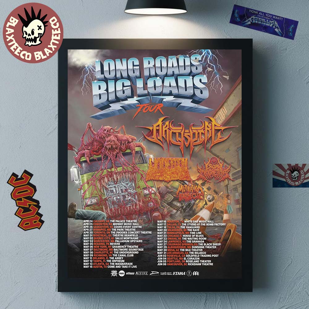 Archspire Long Roads Big Loads Tour 2026 North - Adult & Kids T-Shirts, Sweatshirts & Hoodies apparel design preview 1