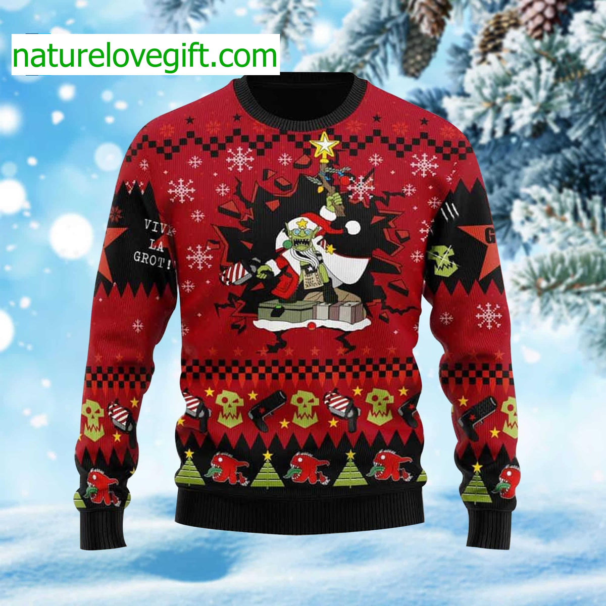 Armed And Dangerous Red Gobbo Iconic Ugly Christmas Sweater - Holiday Gift product image