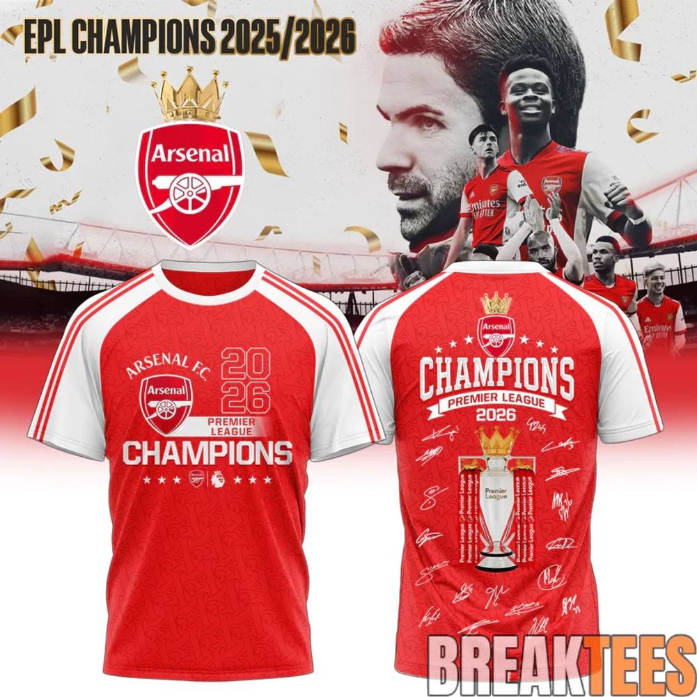 Arsenal FC EPL Champions 25-26 Signature - Adult & Kids T-Shirts, Sweatshirts & Hoodies apparel design preview 1