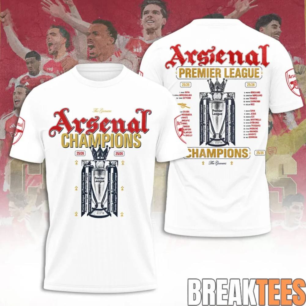 Arsenal FC EPL Champions 25-26 White - Adult & Kids T-Shirts, Sweatshirts & Hoodies apparel design preview 1