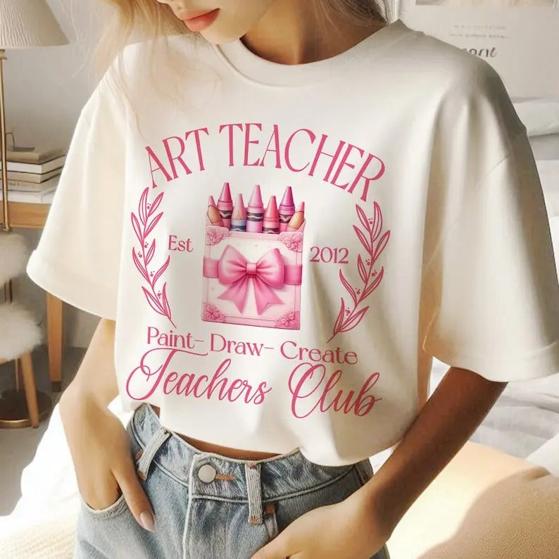 Art Teacher Coquette Girly Custom Appreciation Back - Adult & Kids T-Shirts, Sweatshirts & Hoodies apparel design preview 1