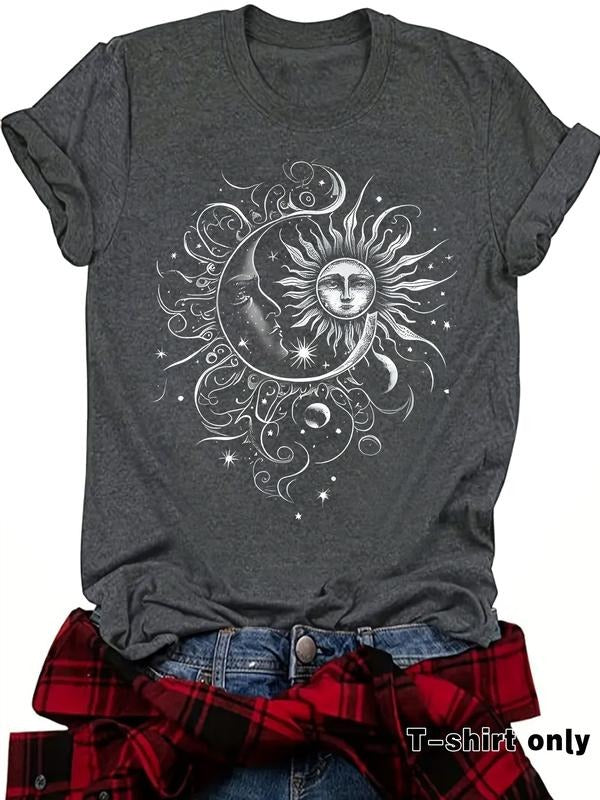 Artistic Sun Moon Print Retro Summer Casual Short - Adult & Kids T-Shirts, Sweatshirts & Hoodies apparel design preview 1