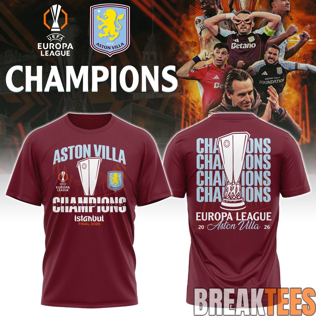 Aston Villa Europa League Champions 2026 - Adult & Kids T-Shirts, Sweatshirts & Hoodies apparel design preview 1