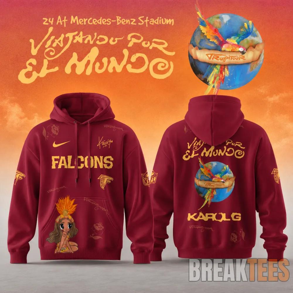 Atlanta Falcons x Karol G Viajando Por El Mundo 2026 - Adult & Kids T-Shirts, Sweatshirts & Hoodies apparel design preview 1