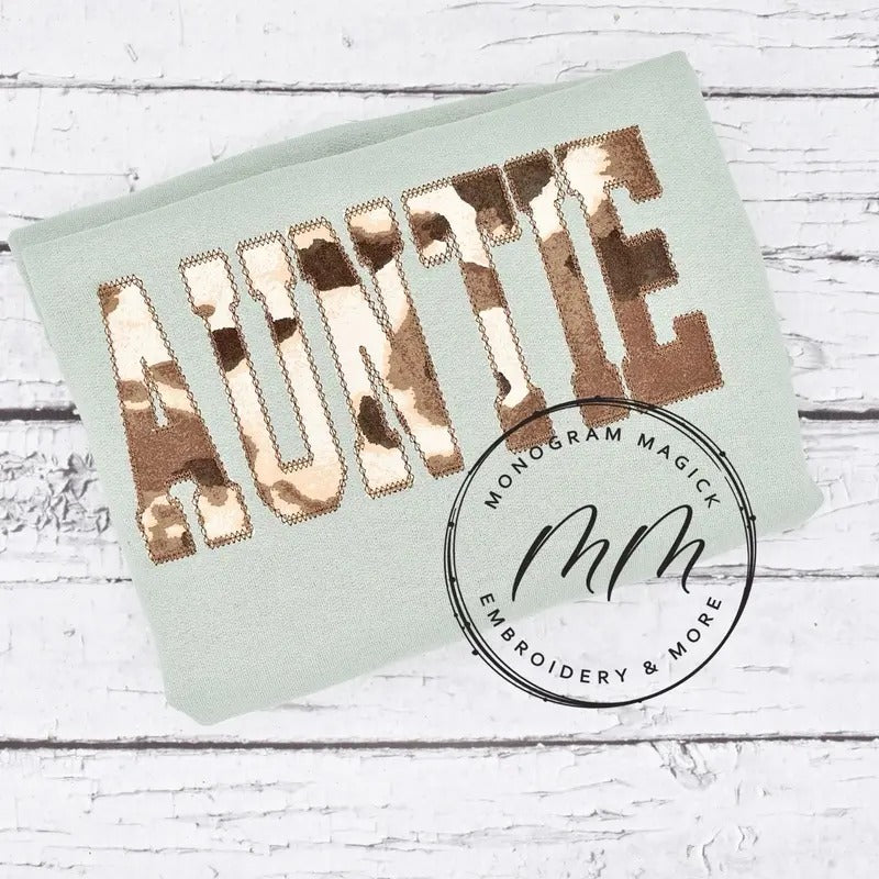 Auntie Cow Print Sage Western Outfits - Adult & Kids T-Shirts, Sweatshirts & Hoodies apparel design preview 1