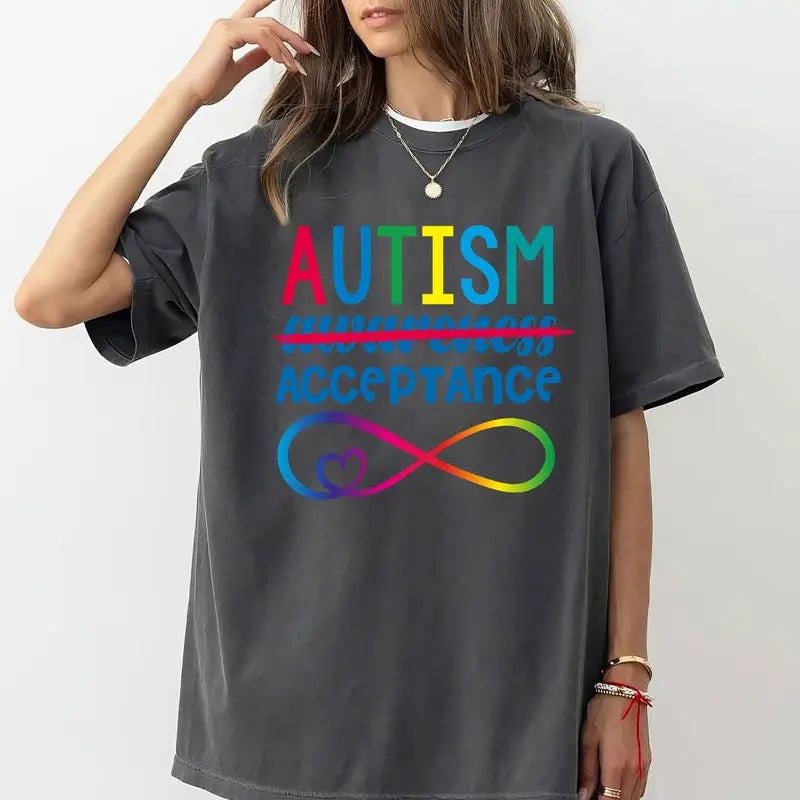 Autism Awareness Acceptance April We Red Light Up - Adult & Kids T-Shirts, Sweatshirts & Hoodies apparel design preview 1