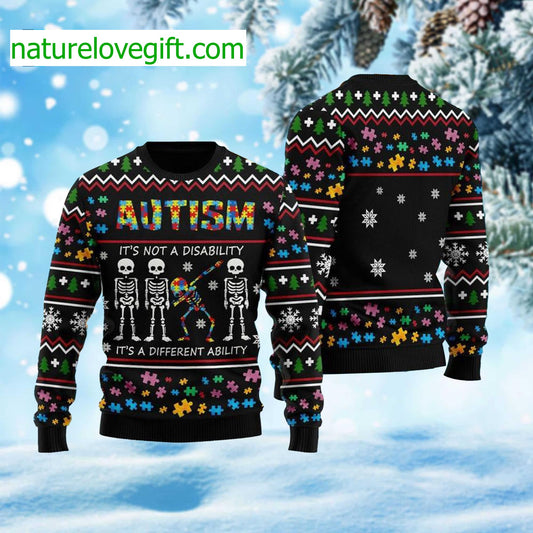 Autism It’s Not A Disability It’s A Different Ability Ugly Christmas Sweater - Holiday Gift product image