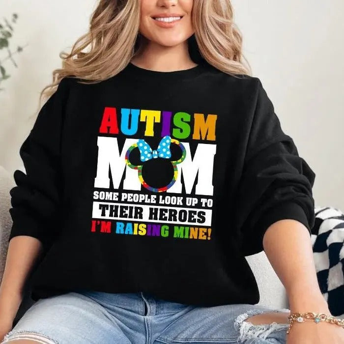 Autism Mom Raising Heroes Awareness Moms Colorful - Adult & Kids T-Shirts, Sweatshirts & Hoodies apparel design preview 1