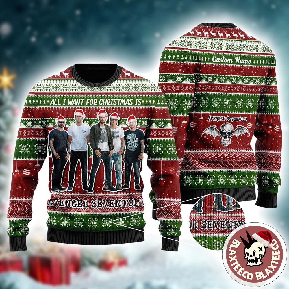 Avenged Sevenfold All I Want For Christmas Is Avenged Sevenfold Band Member Ugly Christmas Sweater - Holiday Gift product image