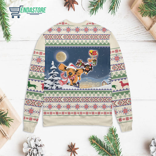 Walkin in a weiner wonderland dachshund 3D Christmas Sweater - Holiday Gift product image 2