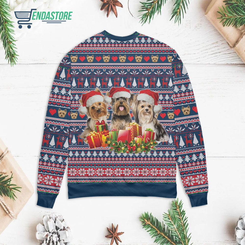 Three lovely yorkshire dog with 3D Christmas Sweater - Holiday Gift product image 2