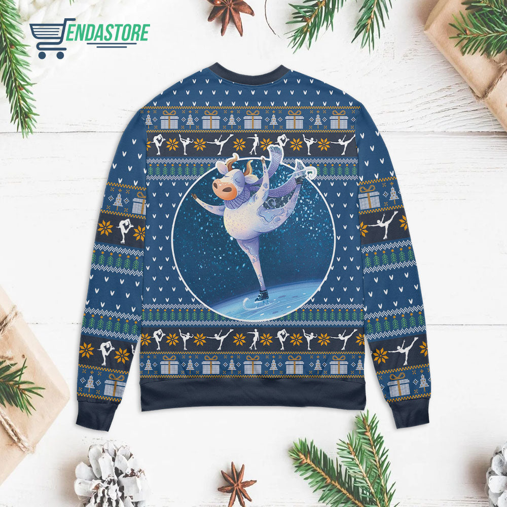Cows ice skating 3D Christmas Sweater - Holiday Gift product image 2