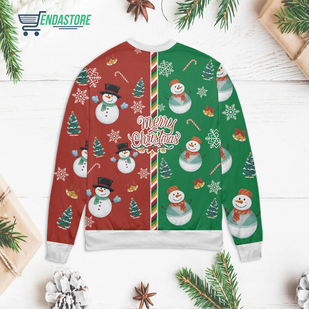 Two part green and red with snowman 3D Christmas Sweater - Holiday Gift product image 2