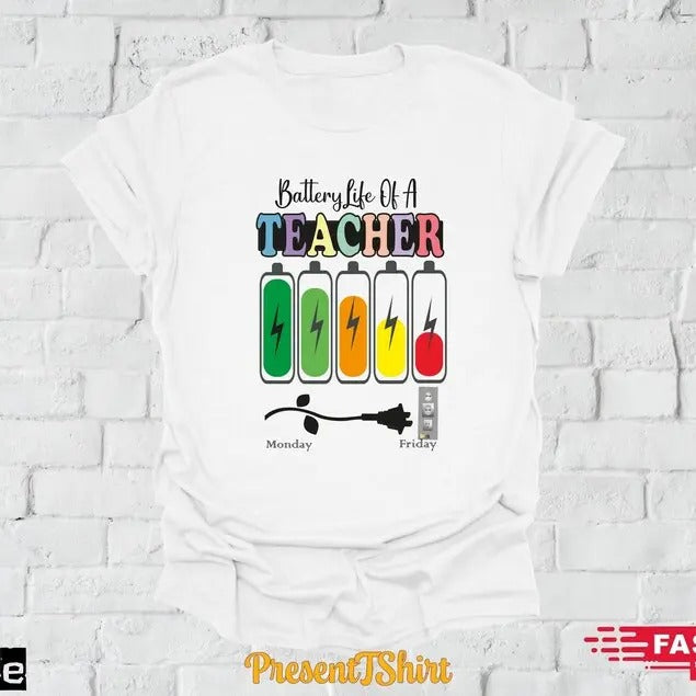 Back School Battery Life Teacher Funny Teachers - Adult & Kids T-Shirts, Sweatshirts & Hoodies apparel design preview 1